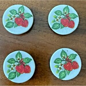 Vintage Strawberry Button‎ Covers Red 1" Ceramic Set of 4